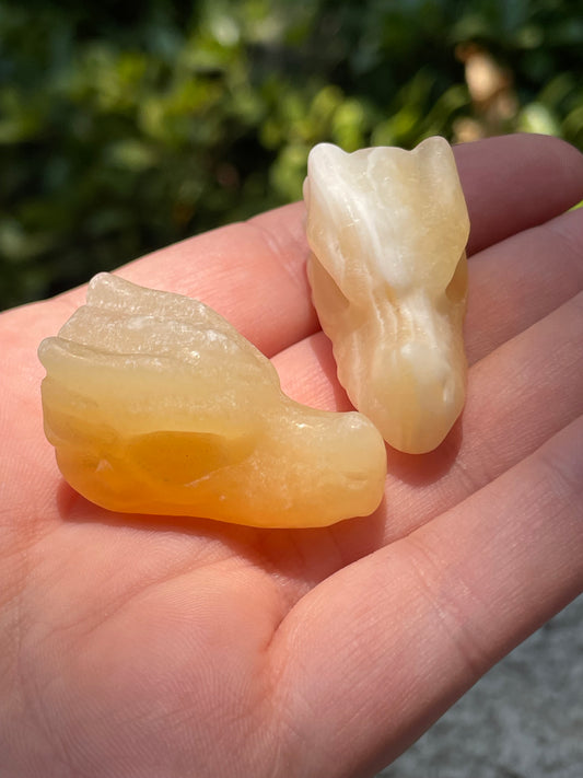 Orange Calcite Dragon Head Crystal Carving