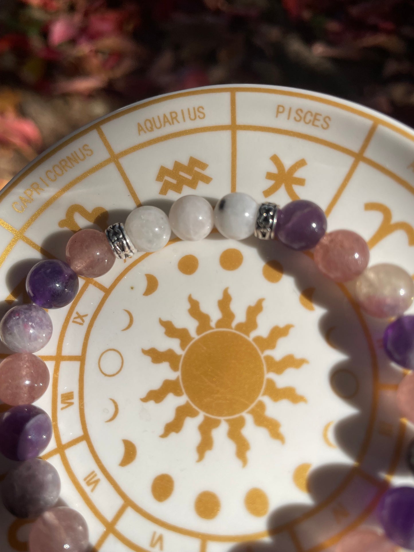 Self-Love Divine Feminine Heart Bracelet with Amethyst, Raspberry Aventurine, Unicorn Stone, & Moonstone