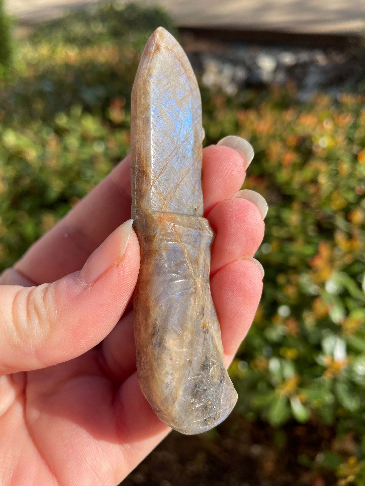 Moonstone with Sunstone Crystal Knife Carving