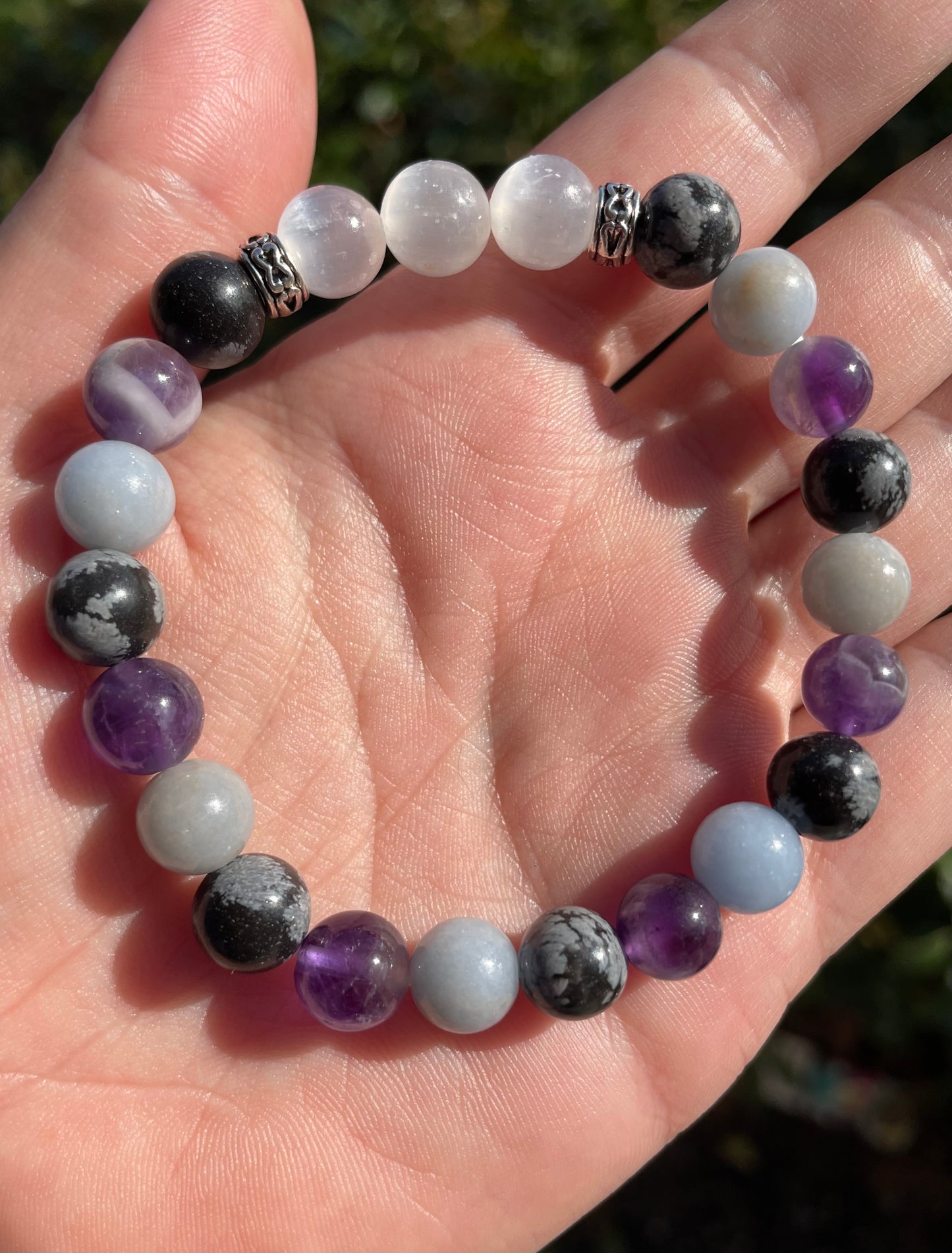 Angels & Spirit Guides Connection Boosting Bracelet with Angelite, Amethyst, & Snowflake Obsidian