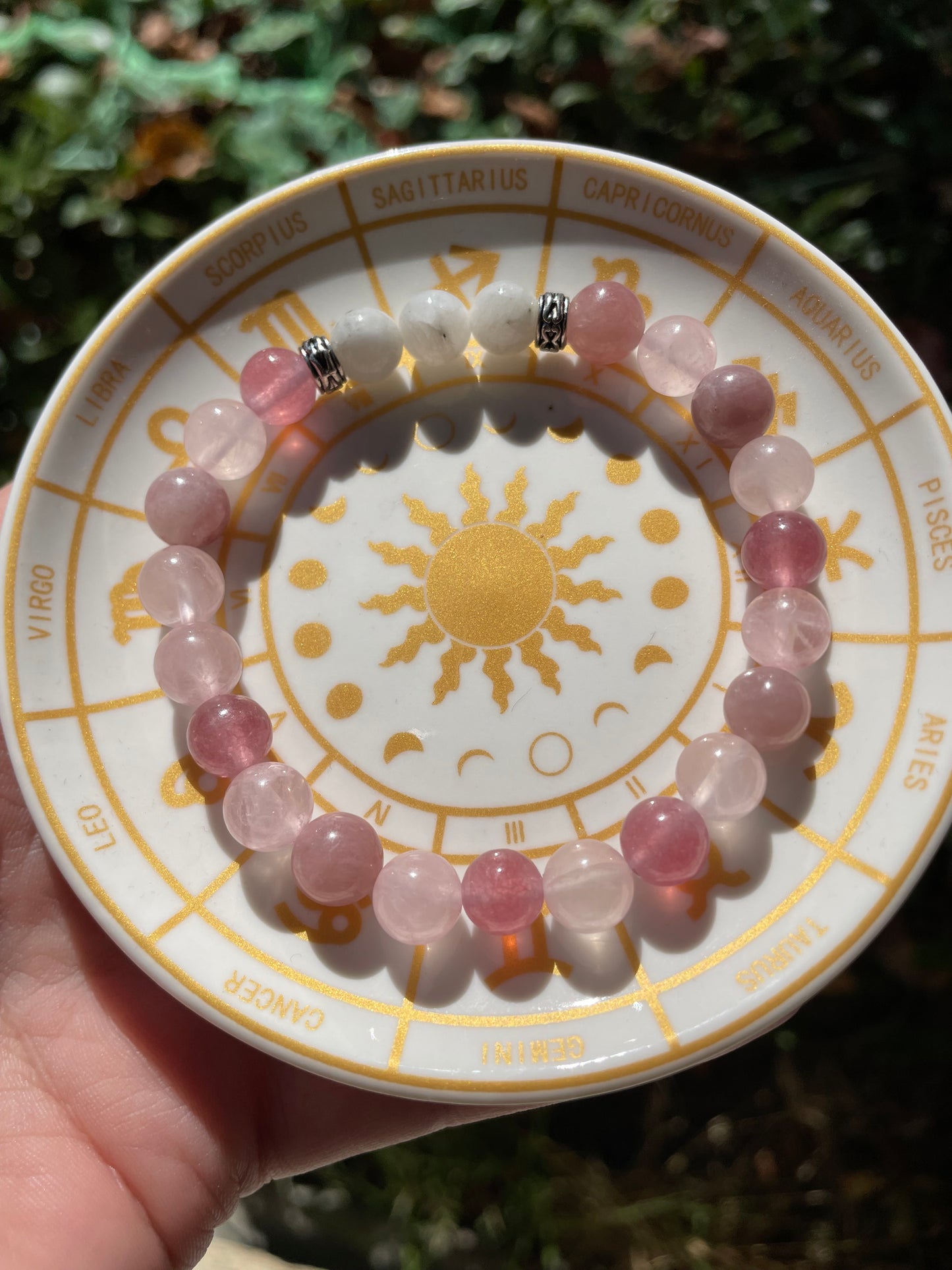 I Love & Accept Myself 💗Moonstone, Raspberry aventurine, & Rose Quartz Crystal Bracelet