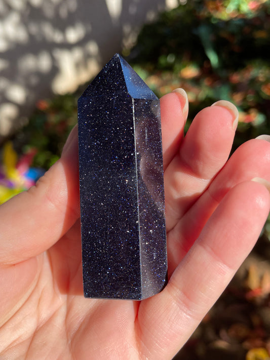 Blue Goldstone Crystal Tower