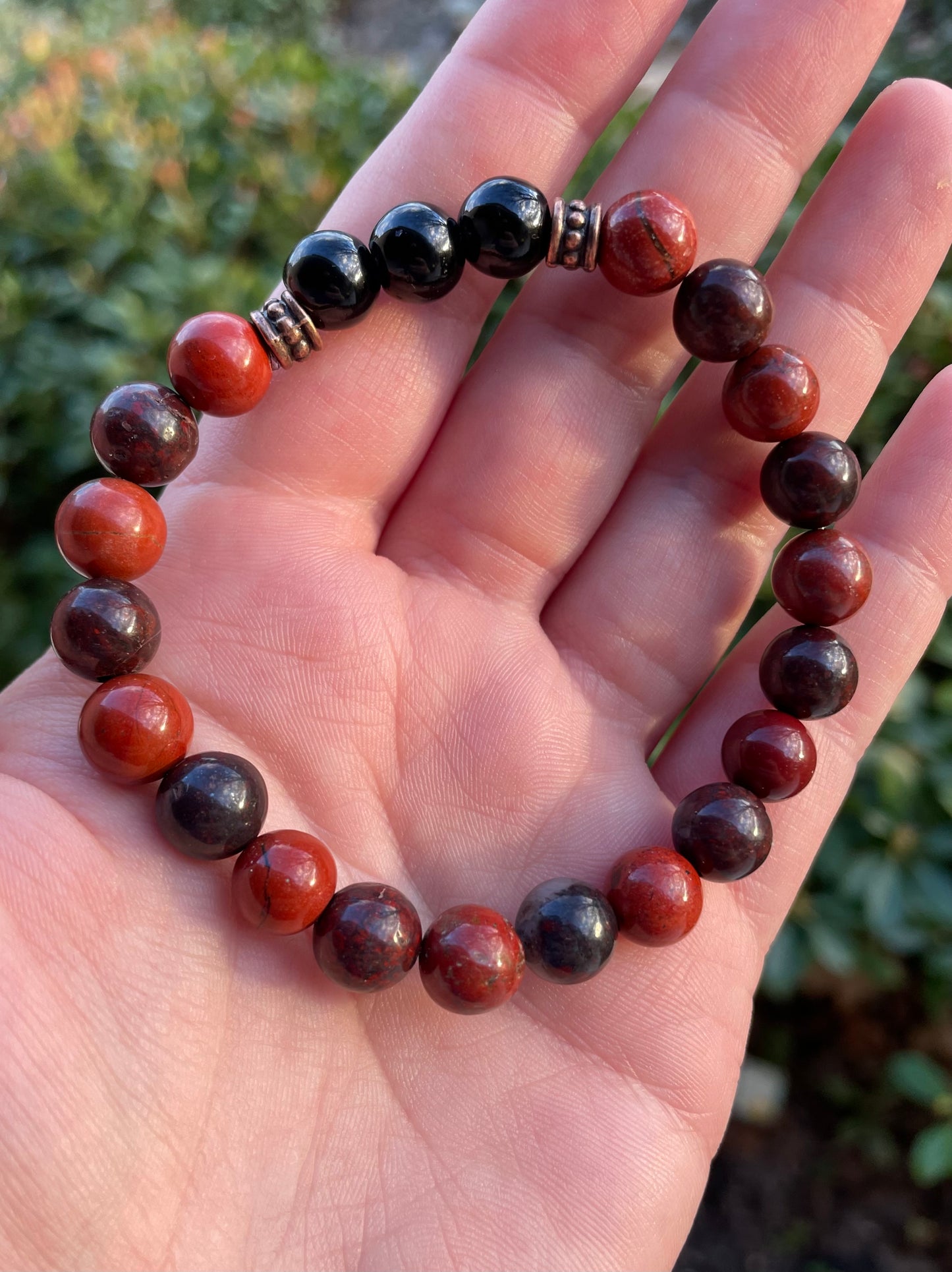 Root Chakra Balancing Crystal Bracelet with Red Jasper, Black Tourmaline, Garnet, & Red Brecciated Jasper