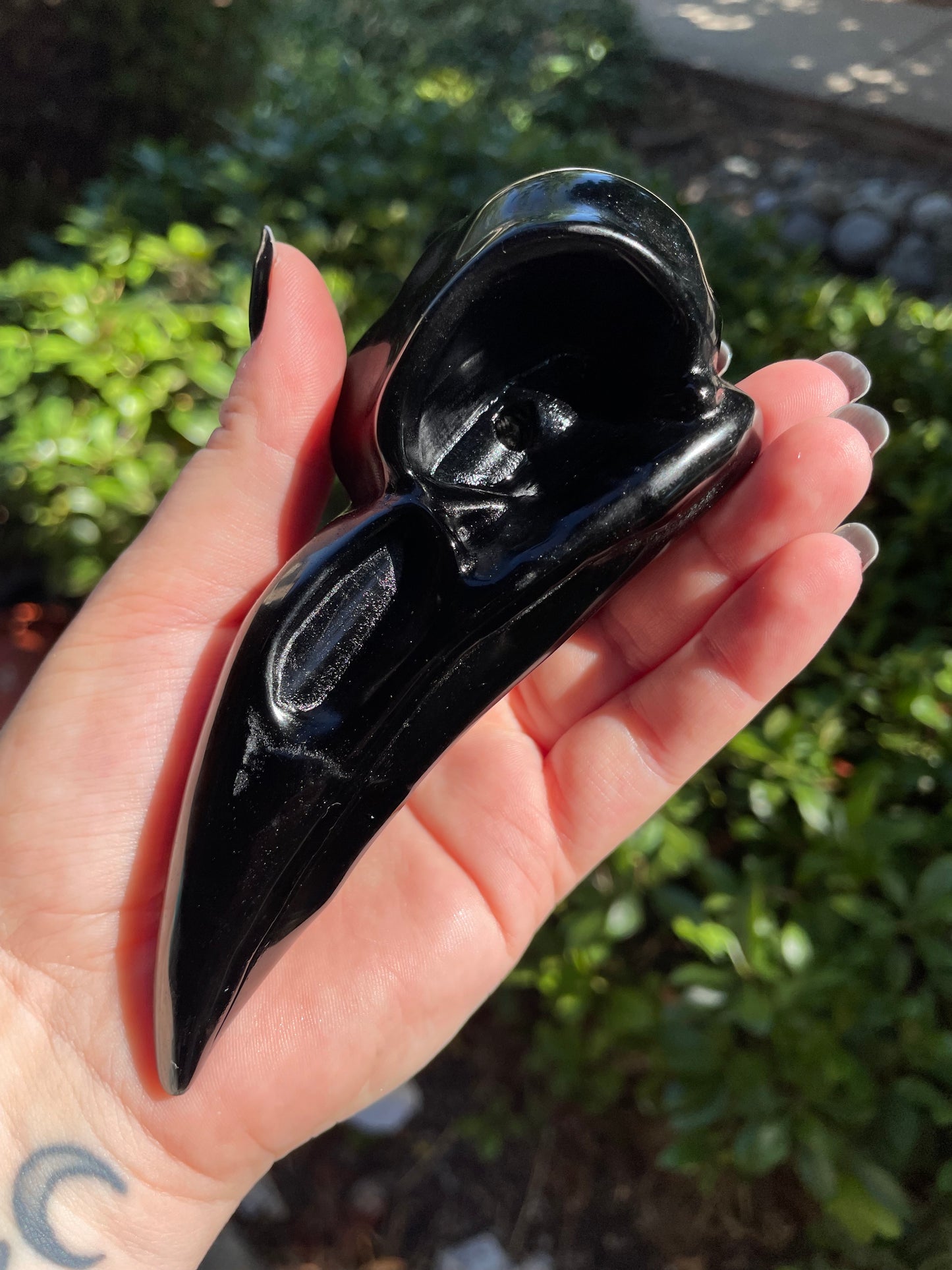 Large Obsidian Raven Skull Crystal Carving