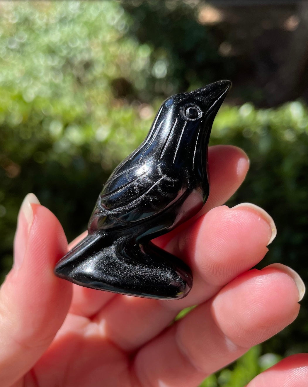 Obsidian Crystal Crow Raven Carving