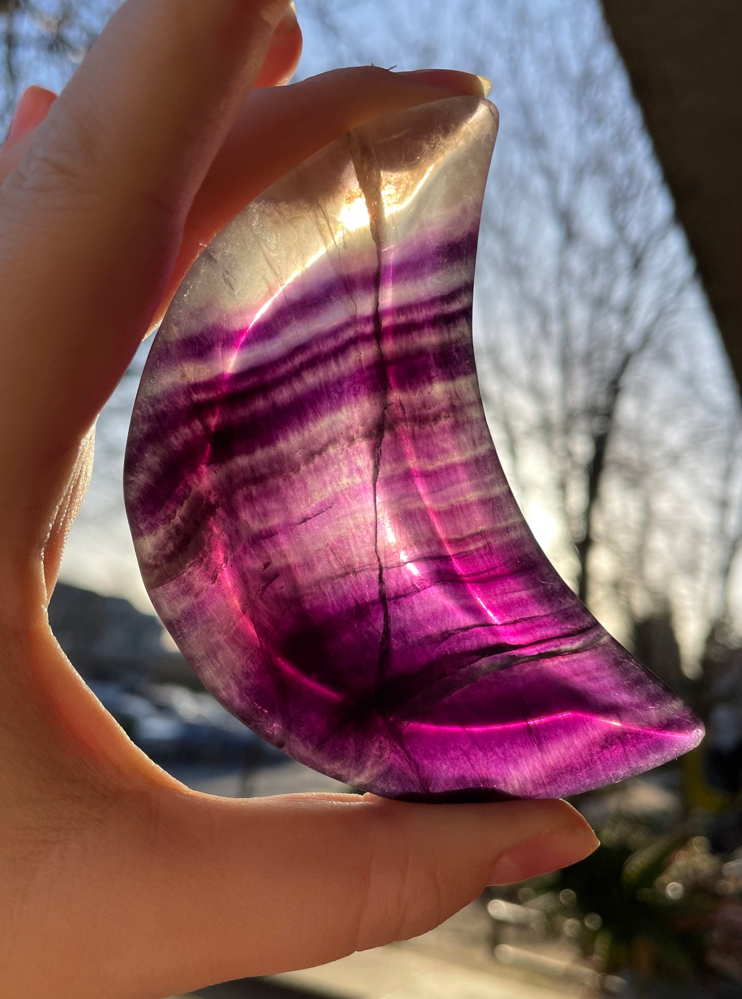 Rainbow Fluorite Crescent Moon Crystal Bowl