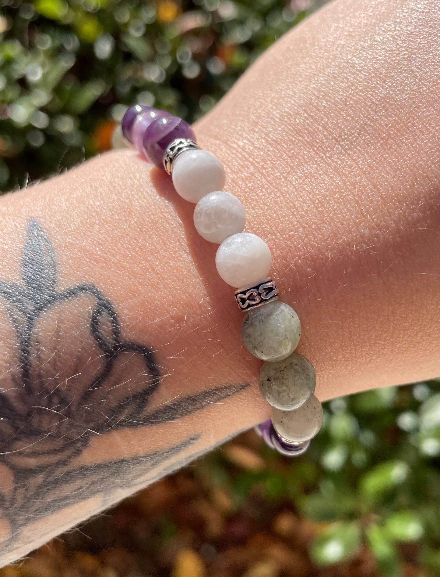 Transformation and Spiritual Growth Crystals Bracelet with Labradorite, Amethsyt, and Moonstone