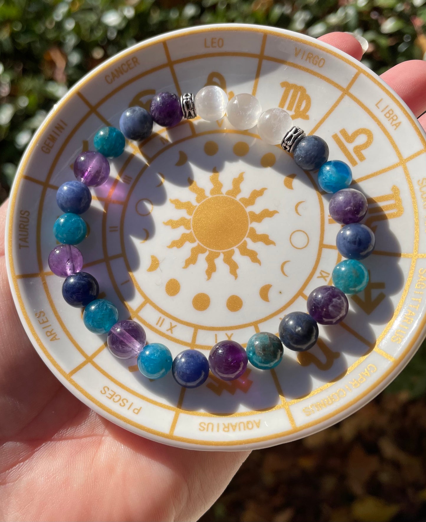 Intuition Boosting & Third Eye Opening Crystal Bracelet with Amethyst, Sodalite, Blue Apatite, & Selenite