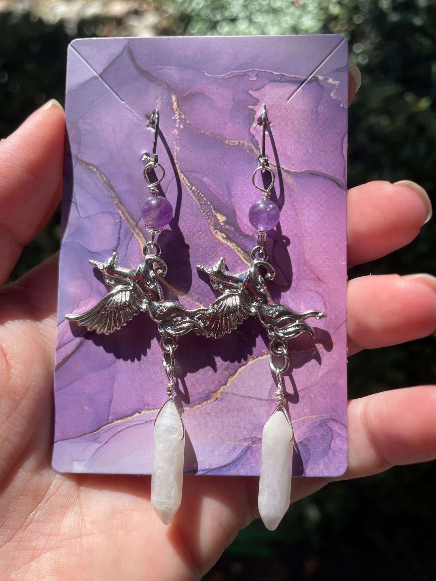 Unicorn Crystal Earrings with Amethyst & Moonstone