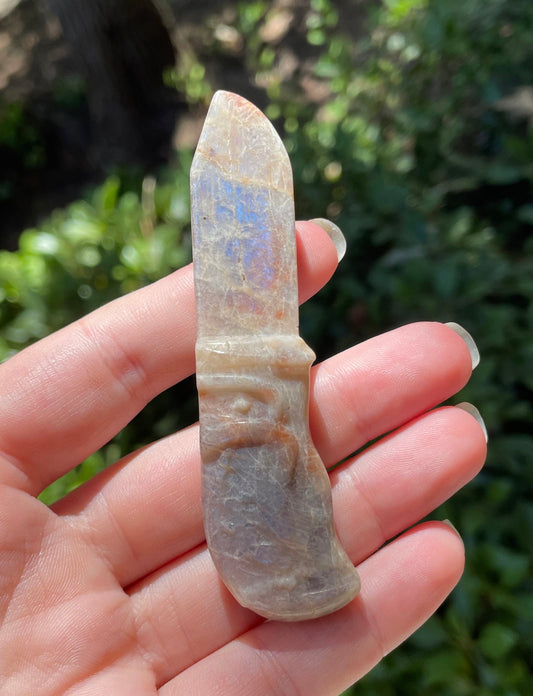 Moonstone with Sunstone Crystal Knife Carving