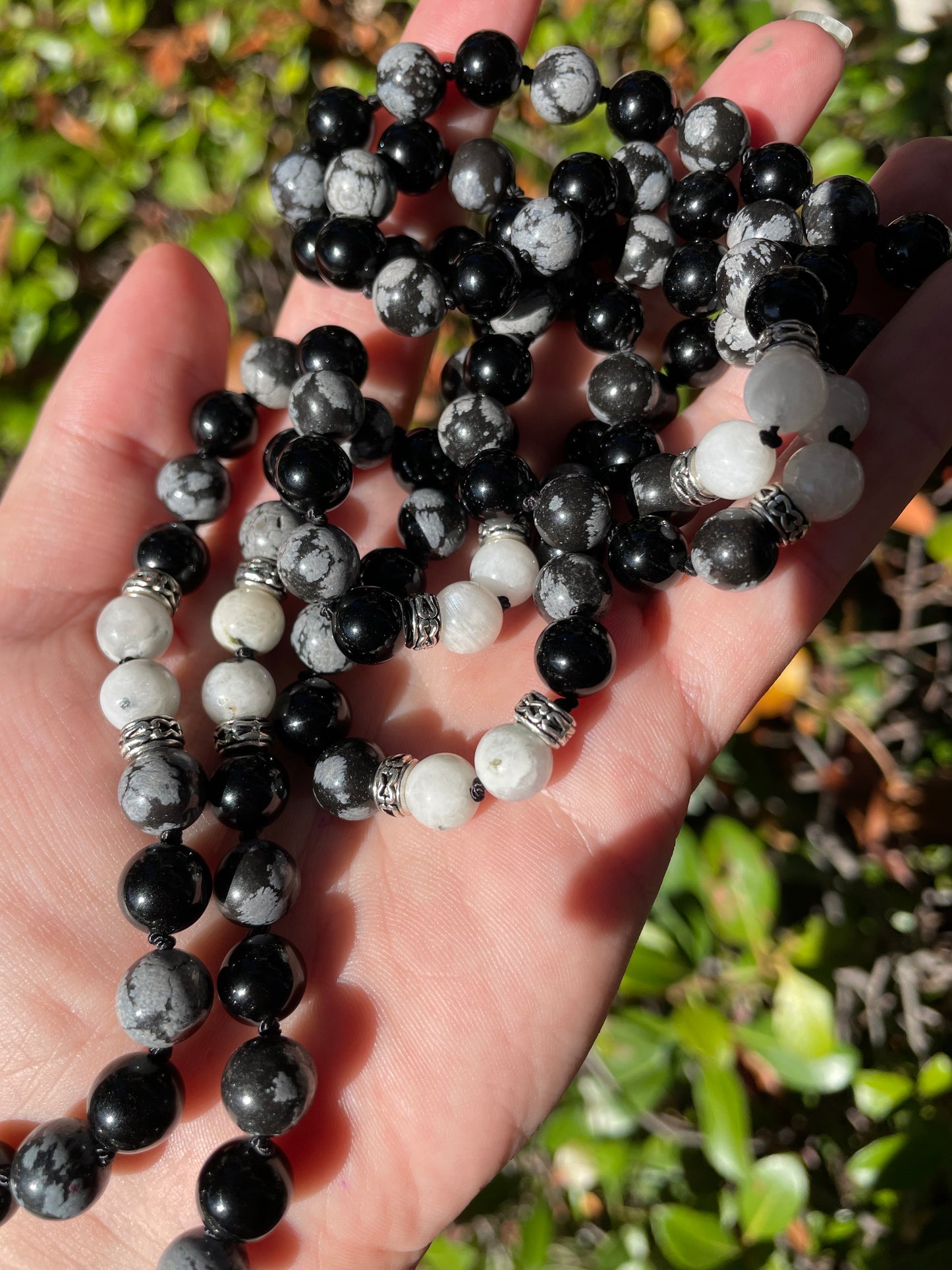 Shadow Work Crystal Mala with Obsidian, Moonstone, & Snowflake Obsidian