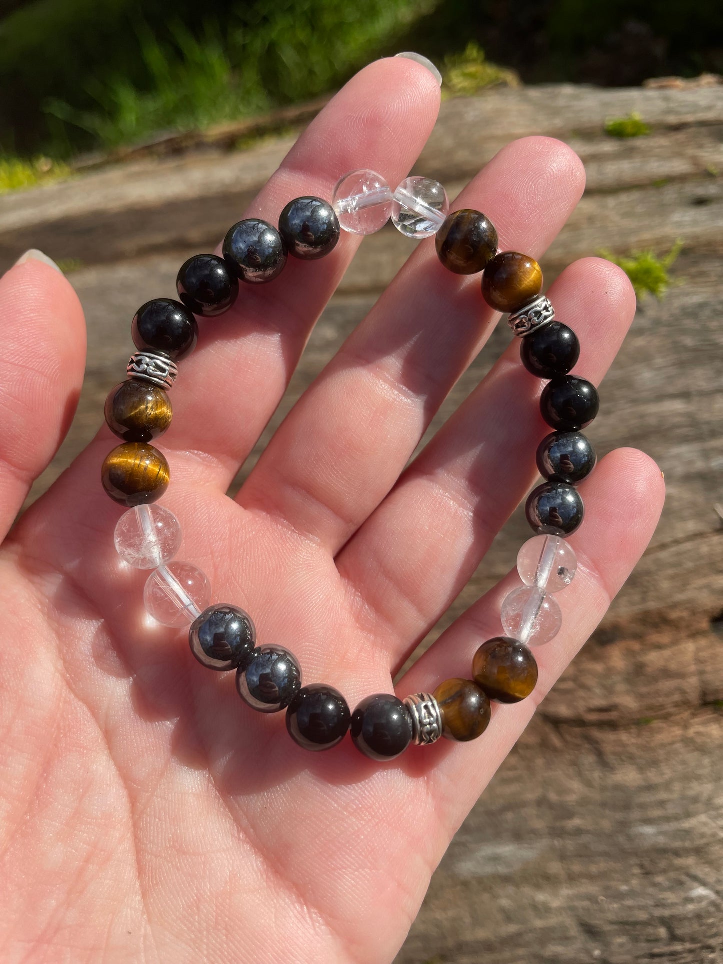 Ground & Protect Your Energy & Crystal Bracelet with Hematite, Clear quartz, Tigers Eye, & Black Tourmaline