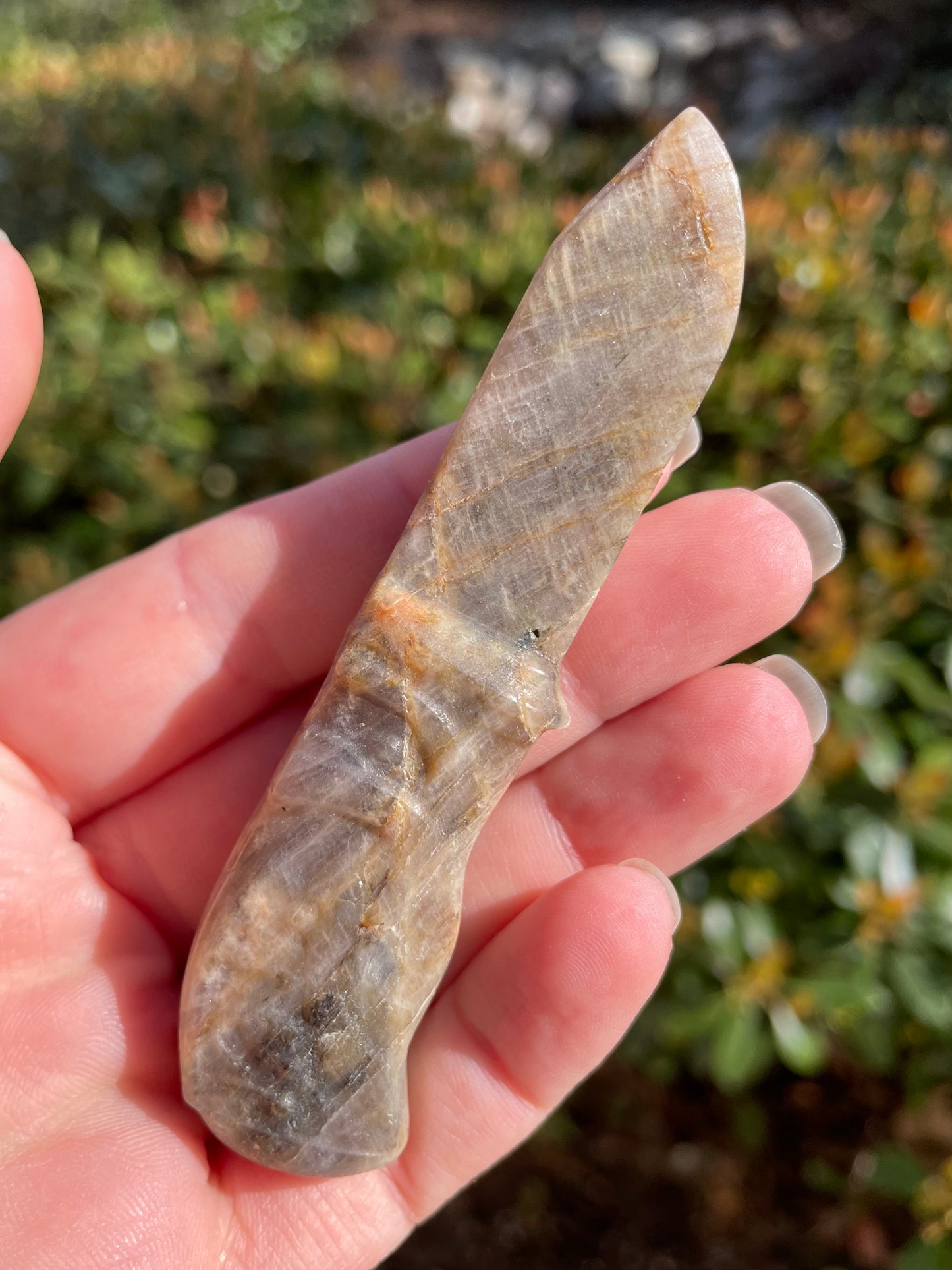 Moonstone with Sunstone Crystal Knife Carving