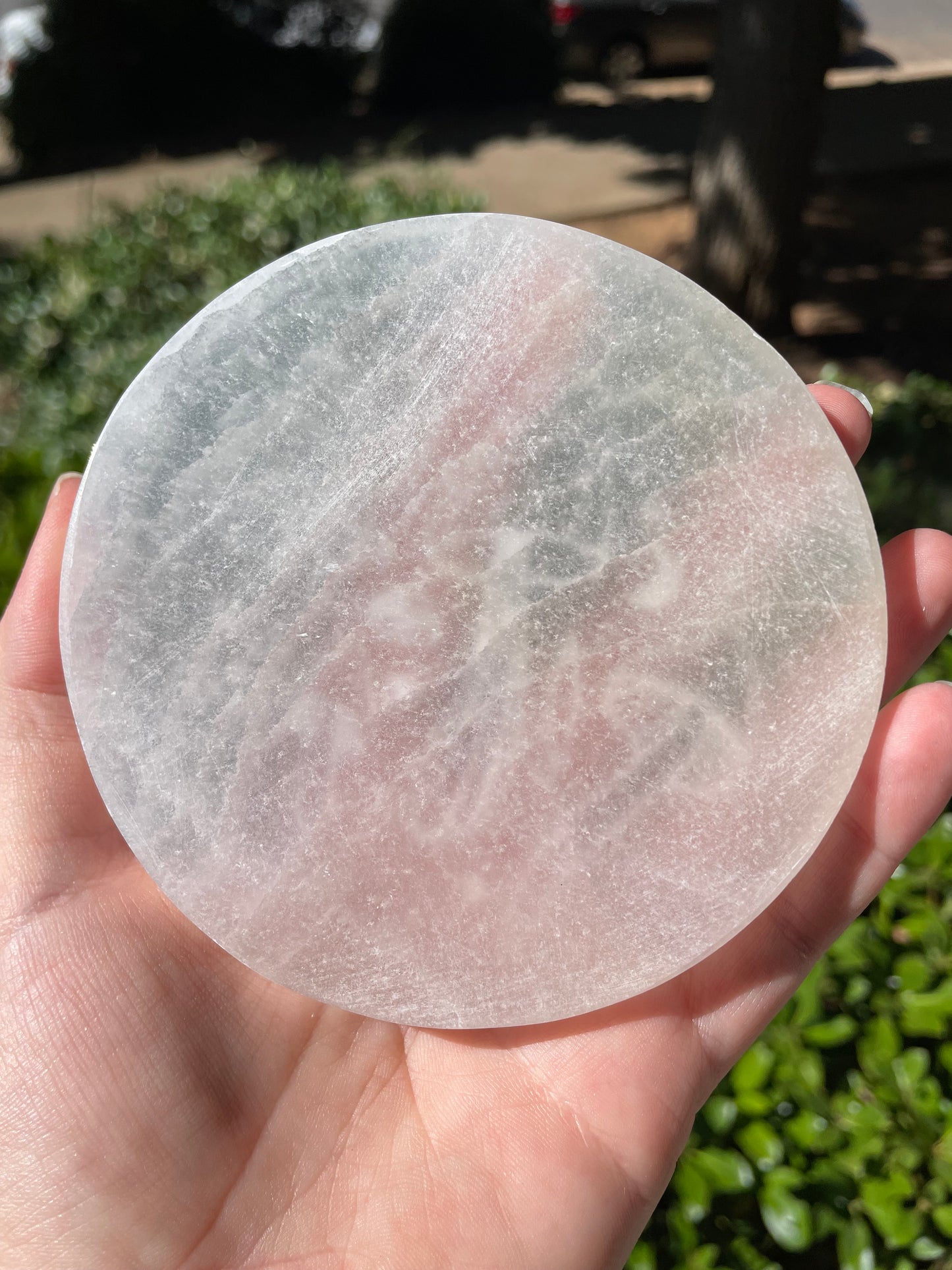 Mushroom Satin Spar Selenite Crystal Charging Plate