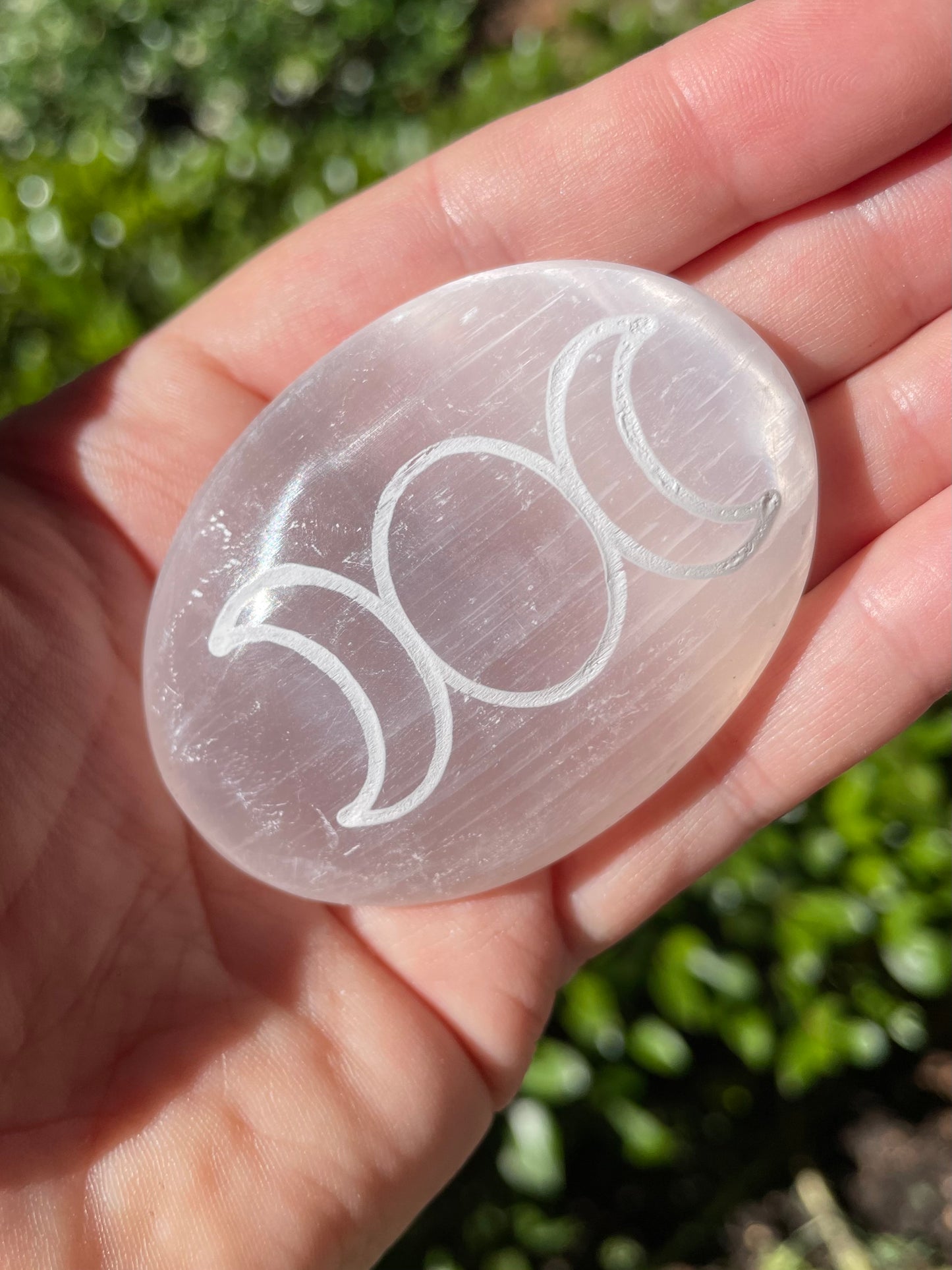 Moon Phase Satin Spar Selenite Crystal Palm Stone