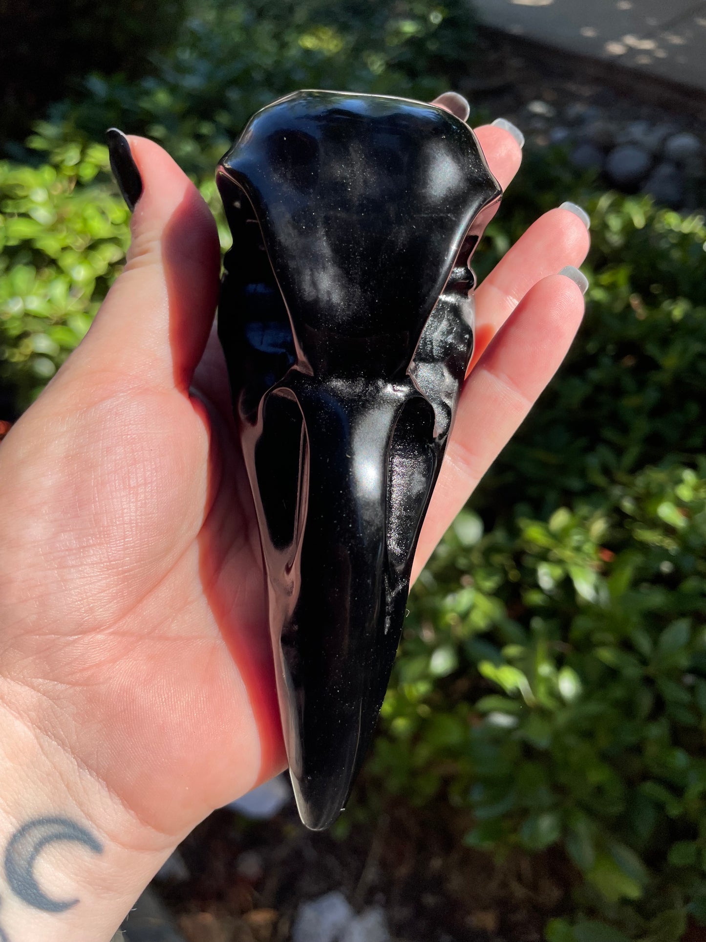 Large Obsidian Raven Skull Crystal Carving