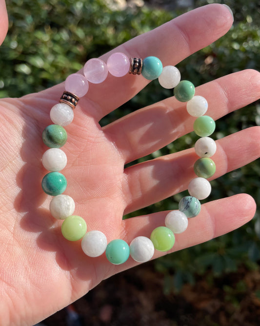 Self-Love & Emotional Regulation Crystal Bracelet with Moonstone, Rose Quartz, and Chrysoprase