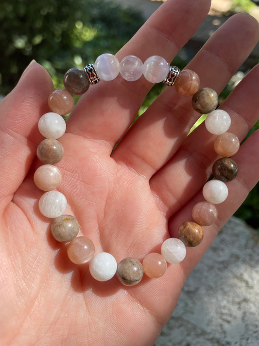 Triple Moonstone Crystal Bracelet for Calm Mind & Positivity