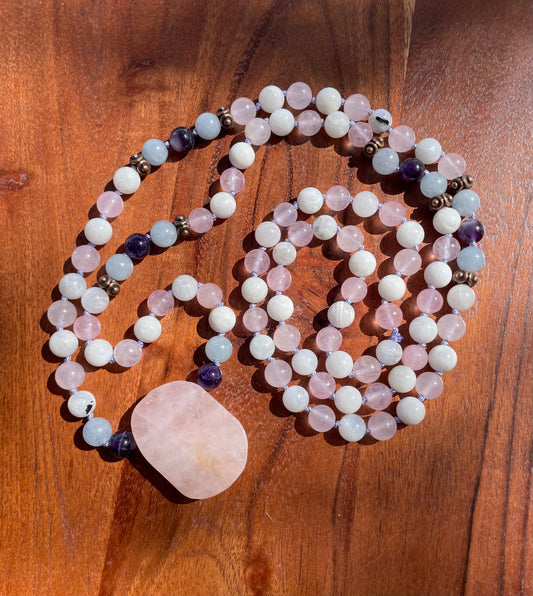 Divine Feminine Connection Crystal Necklace with Rose Quartz, Moonstone, Amethyst, and Aquamarine