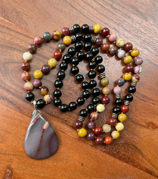 Mookaite and Onyx Crystal Beaded Necklace for Confidence and Personal Power