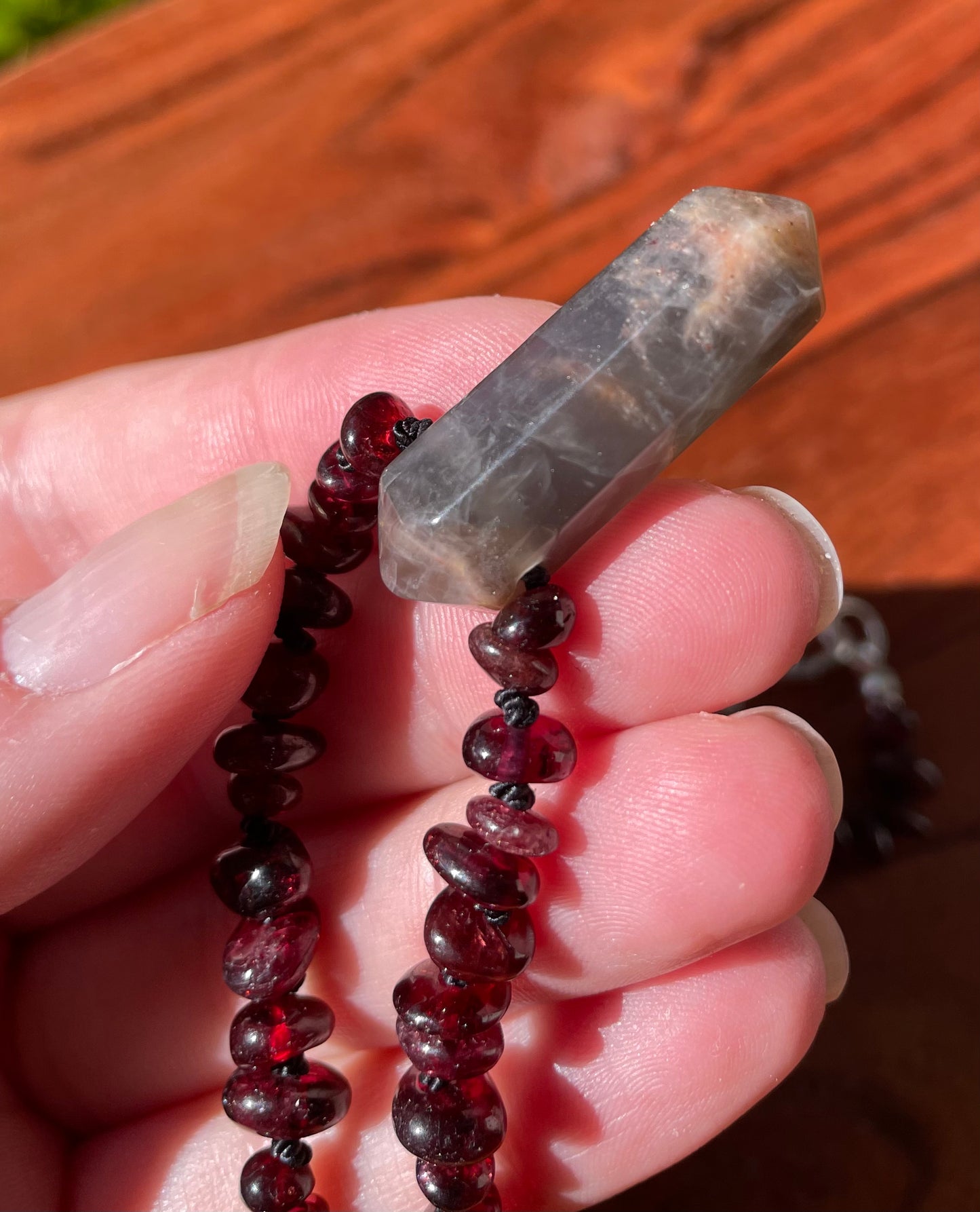 Garnet & Black Moonstone Crystal Necklace