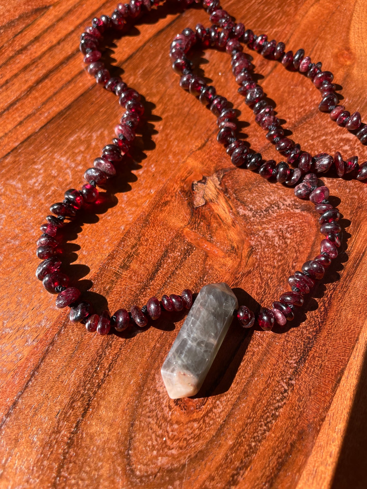 Garnet & Black Moonstone Crystal Necklace