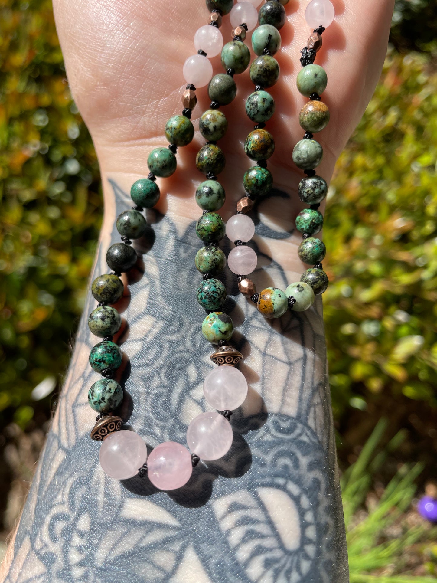 Rose Quartz & African Turquoise Crystal Beaded Convertible Necklace or Bracelet