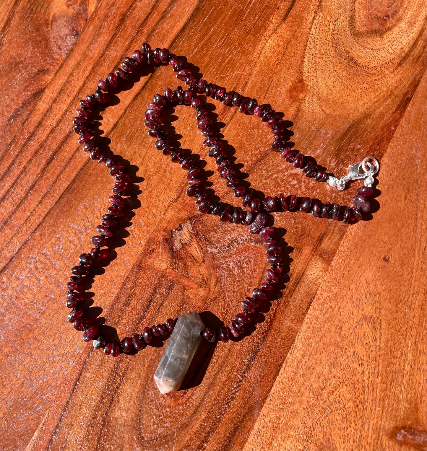 Garnet & Black Moonstone Crystal Necklace