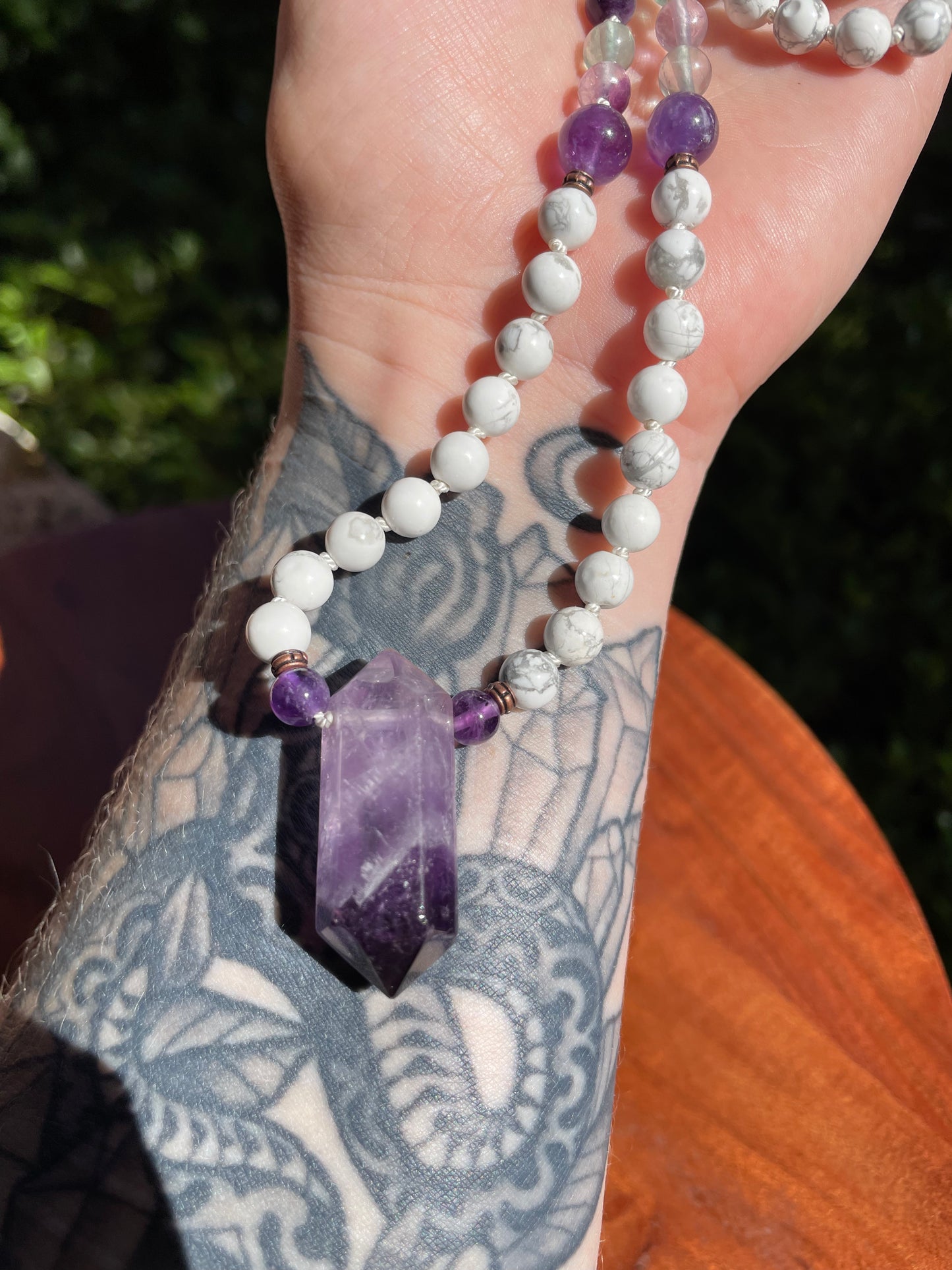 Calming and Mental Clarity- Howlite, Rainbow Fluorite, & Amethyst Crystal Beaded Necklace