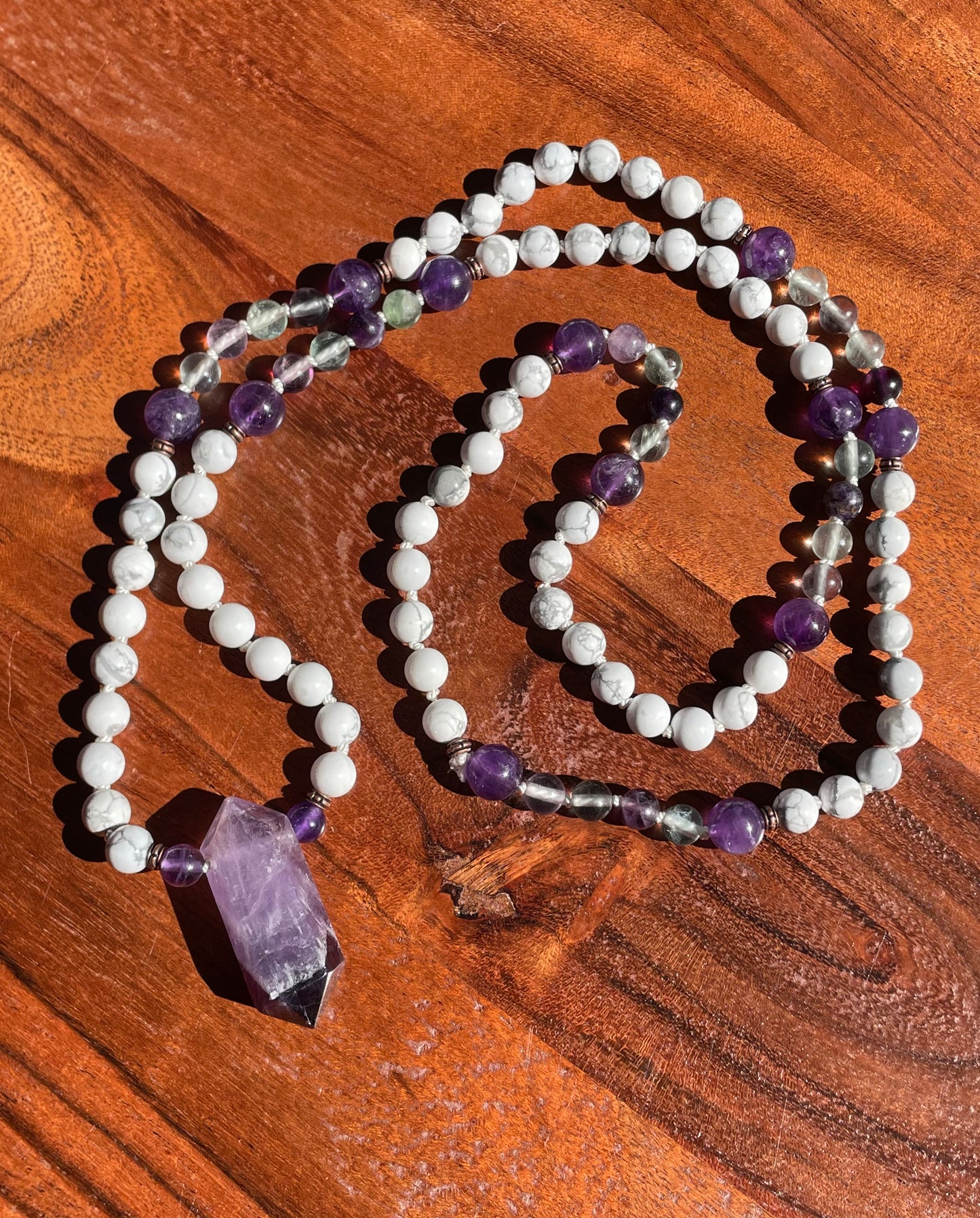 Calming and Mental Clarity- Howlite, Rainbow Fluorite, & Amethyst Crystal Beaded Necklace