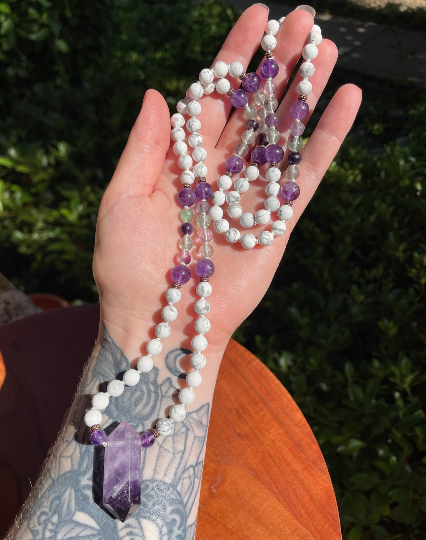 Calming and Mental Clarity- Howlite, Rainbow Fluorite, & Amethyst Crystal Beaded Necklace