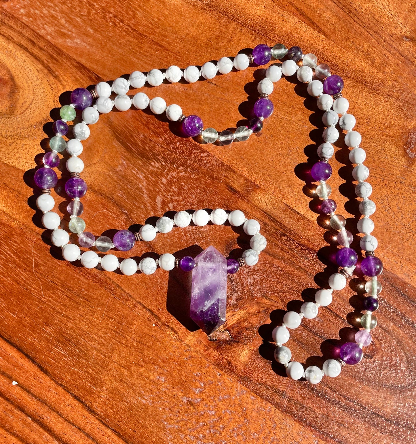 Calming and Mental Clarity- Howlite, Rainbow Fluorite, & Amethyst Crystal Beaded Necklace