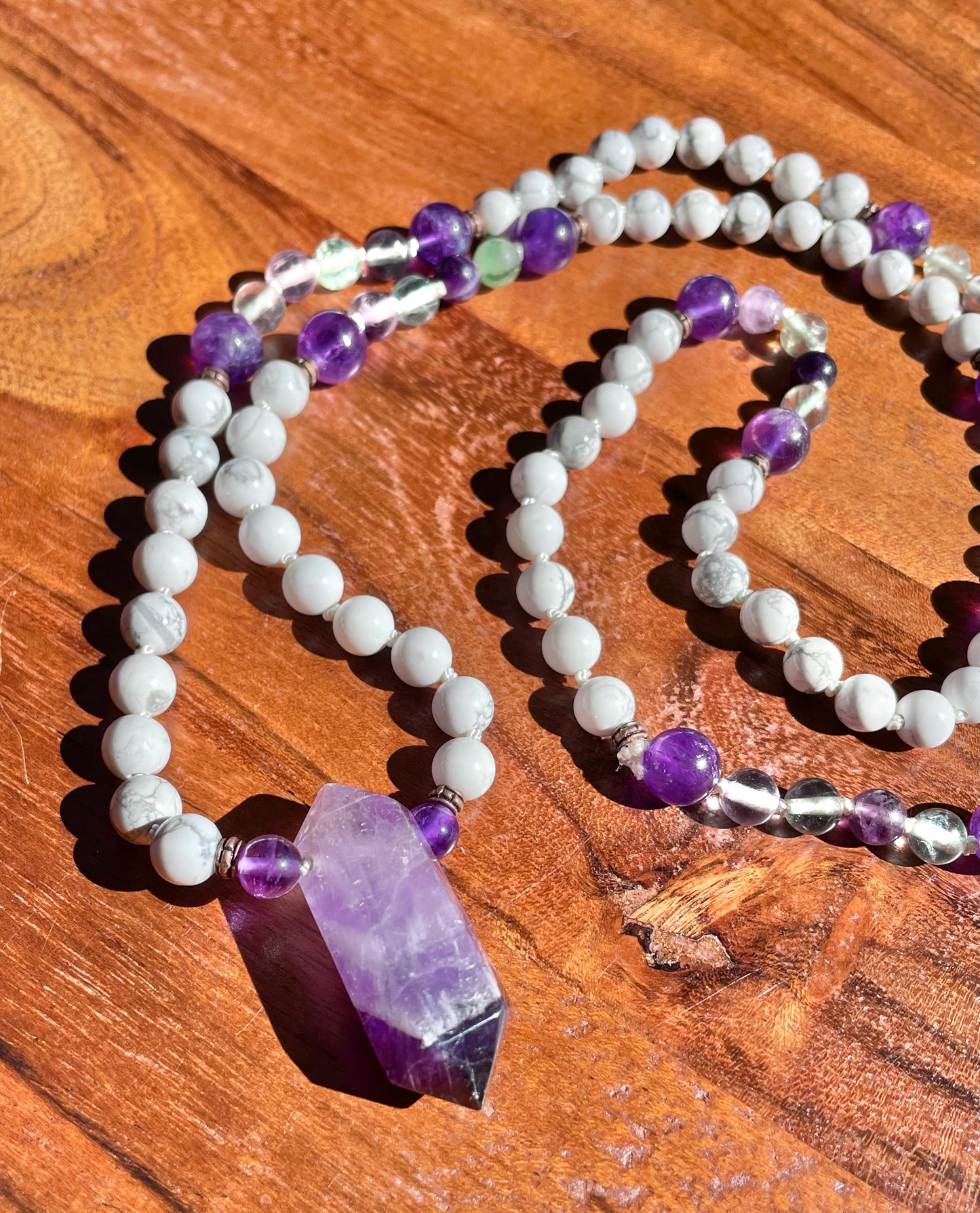 Calming and Mental Clarity- Howlite, Rainbow Fluorite, & Amethyst Crystal Beaded Necklace