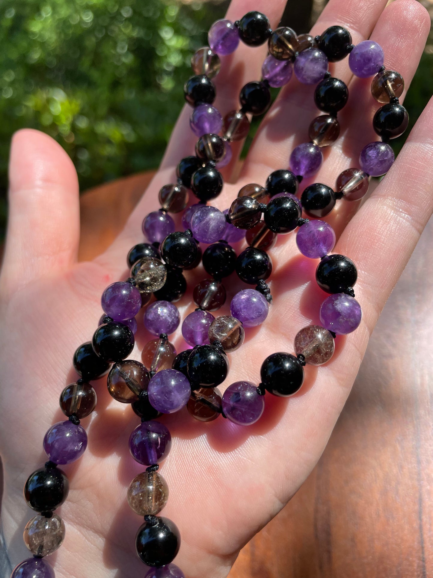 Grounding & Anxiety Help Amethyst, Obsidian, and Smokey Quartz Crystal Beaded Necklace