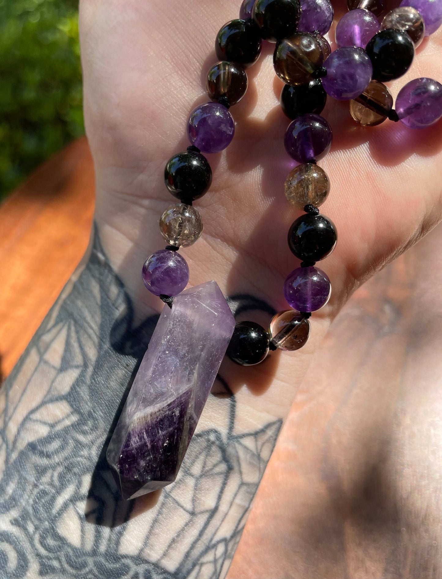 Grounding & Anxiety Help Amethyst, Obsidian, and Smokey Quartz Crystal Beaded Necklace