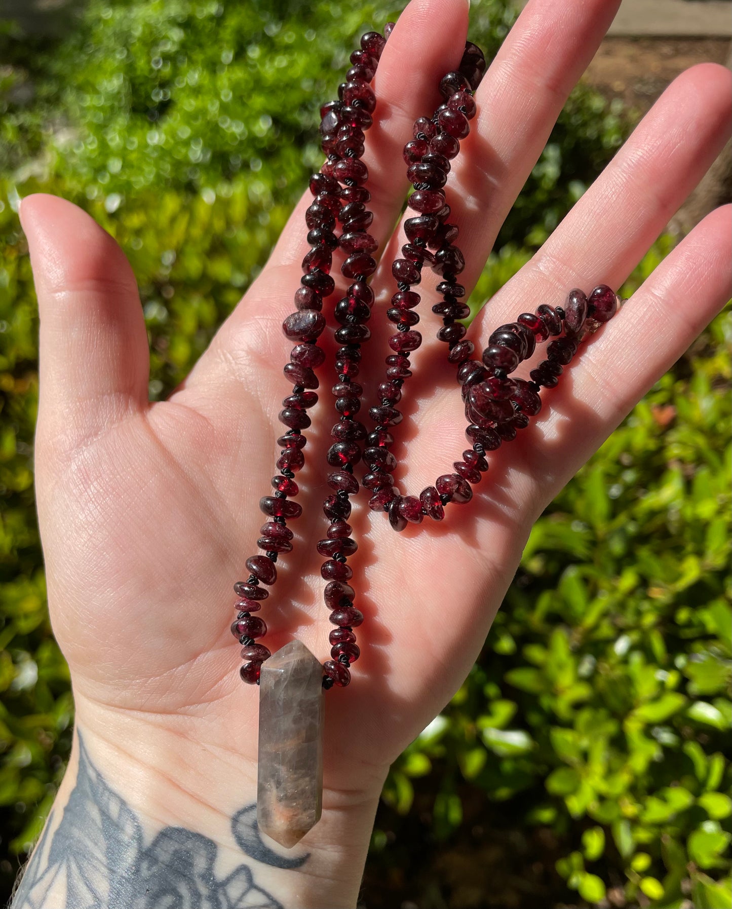 Garnet & Black Moonstone Crystal Necklace