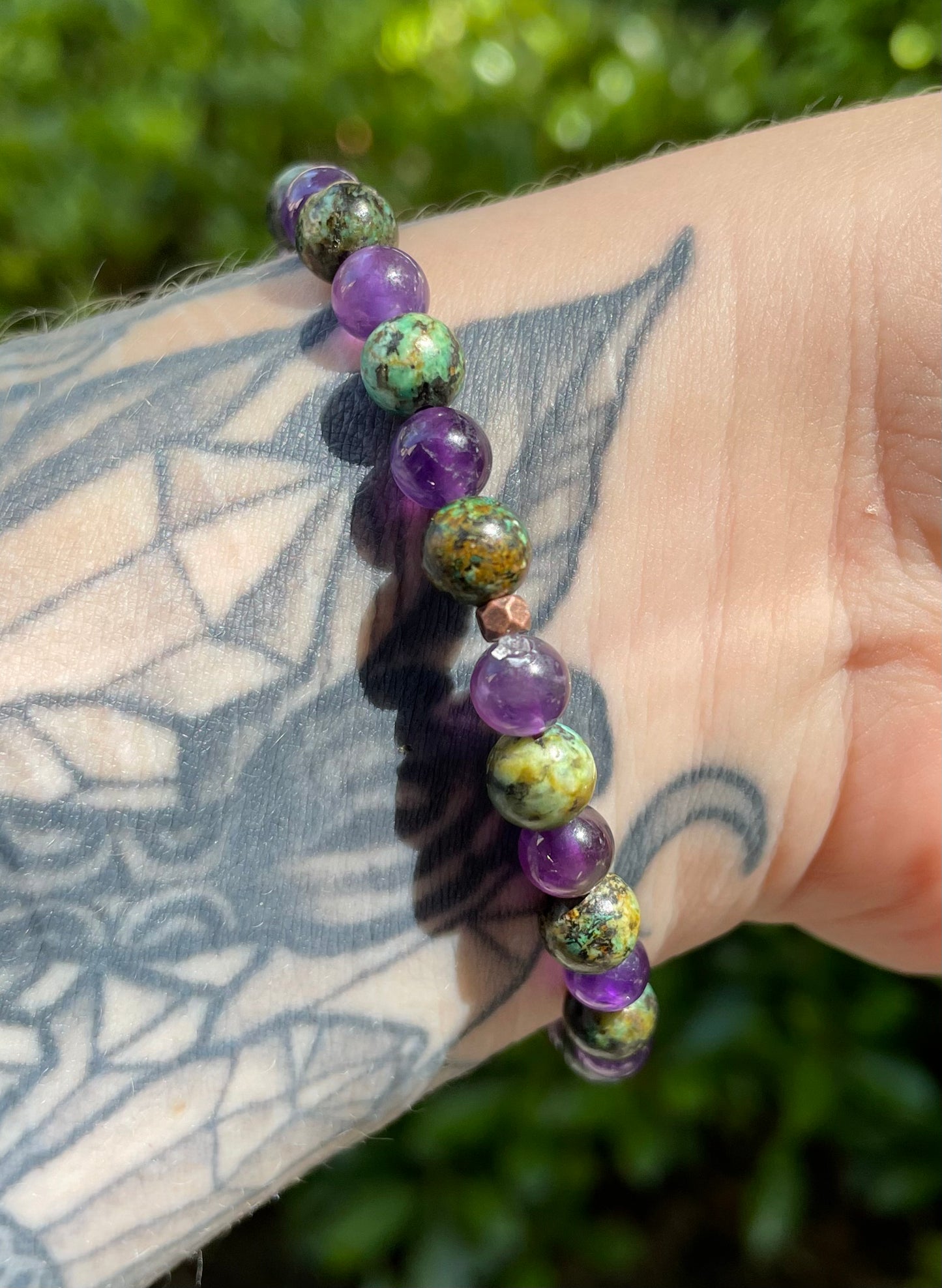 Emotion Balancing and Grounding African Turquoise and Amethyst Crystal 6mm Stackable Beaded Bracelet