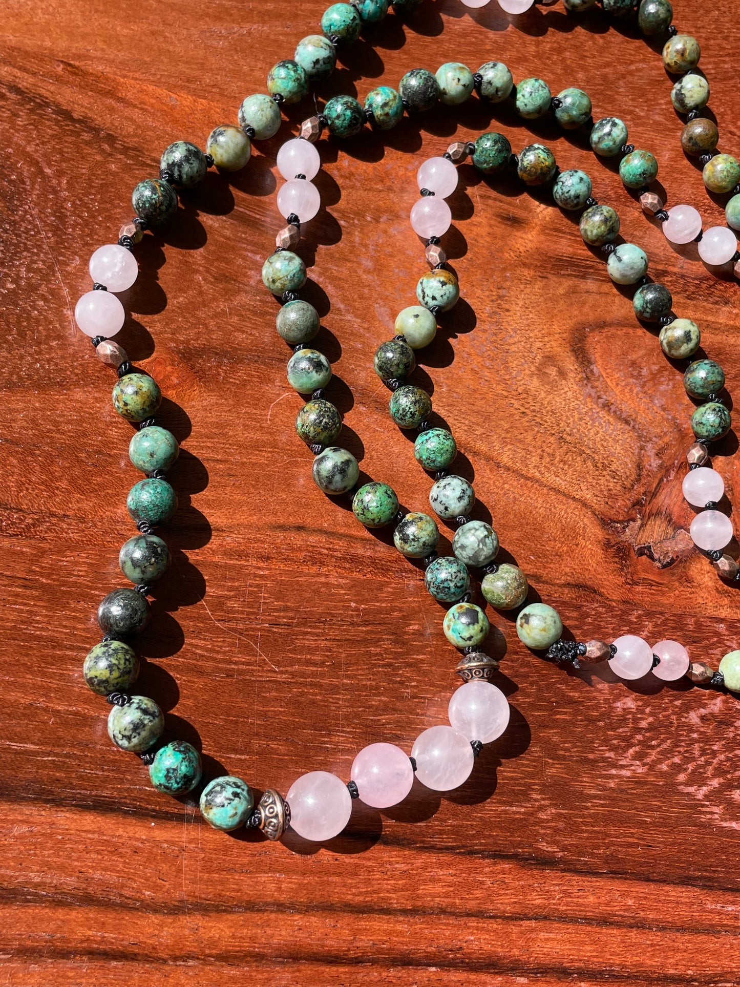 Rose Quartz & African Turquoise Crystal Beaded Convertible Necklace or Bracelet