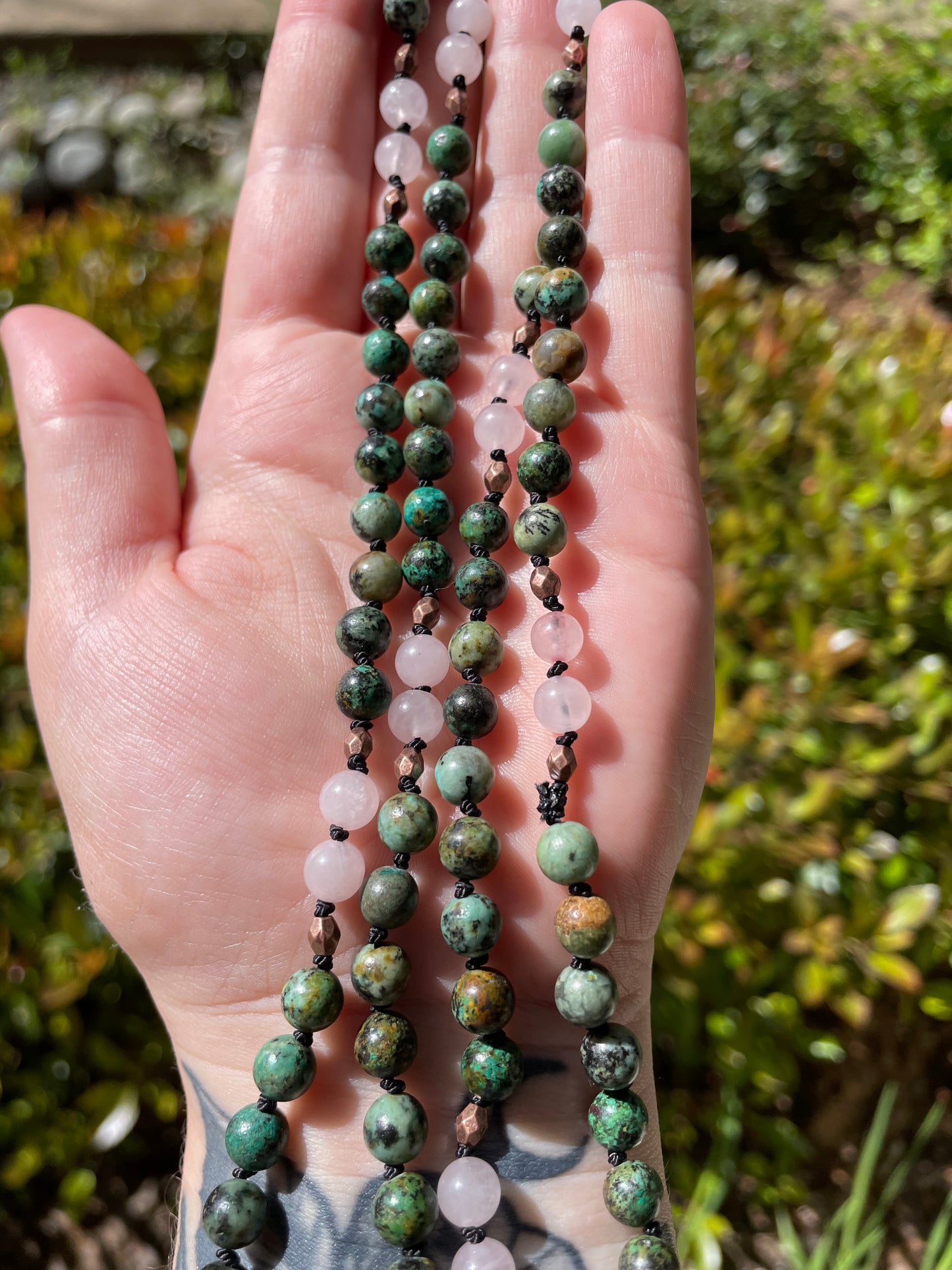 Rose Quartz & African Turquoise Crystal Beaded Convertible Necklace or Bracelet