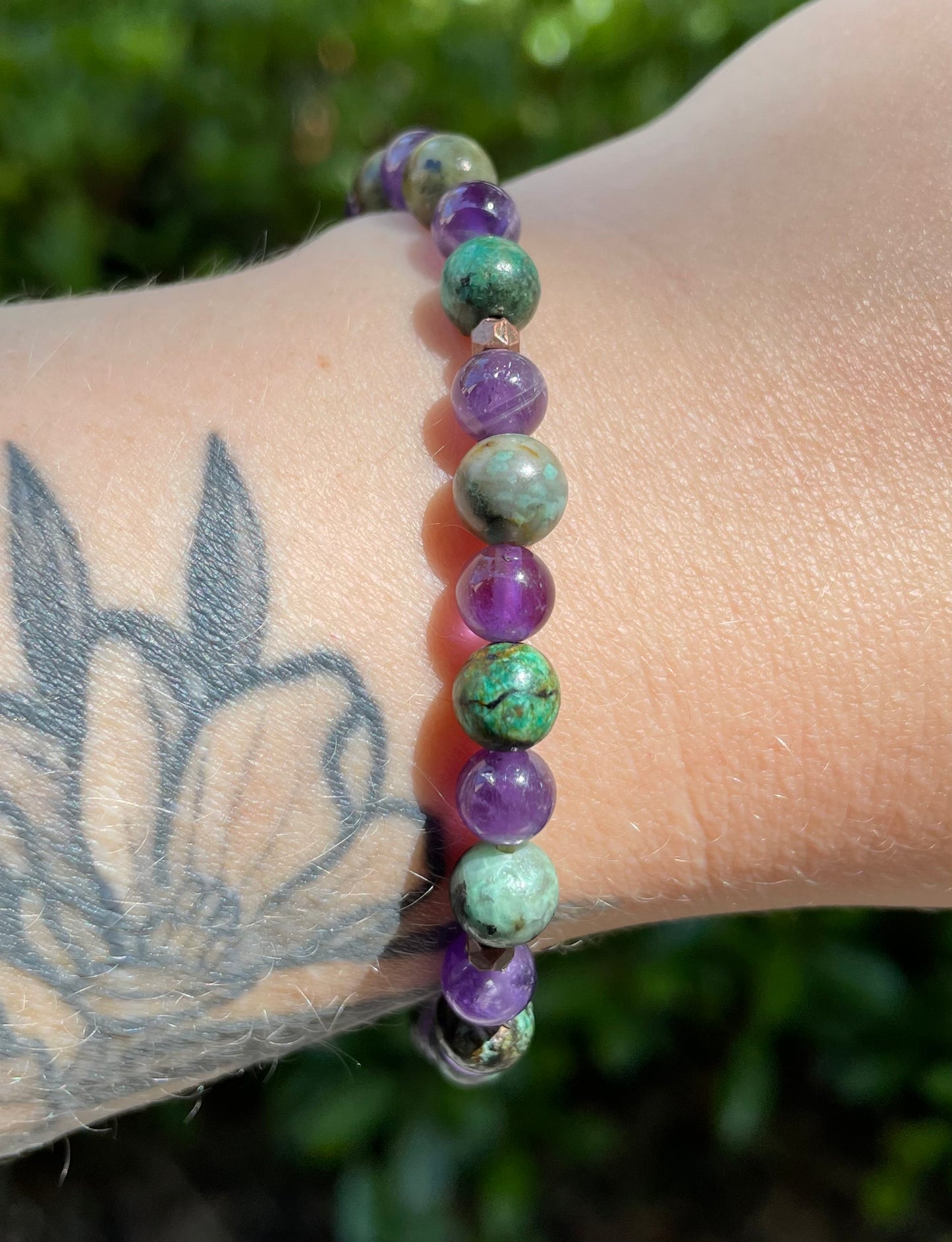 Emotion Balancing and Grounding African Turquoise and Amethyst Crystal 6mm Stackable Beaded Bracelet