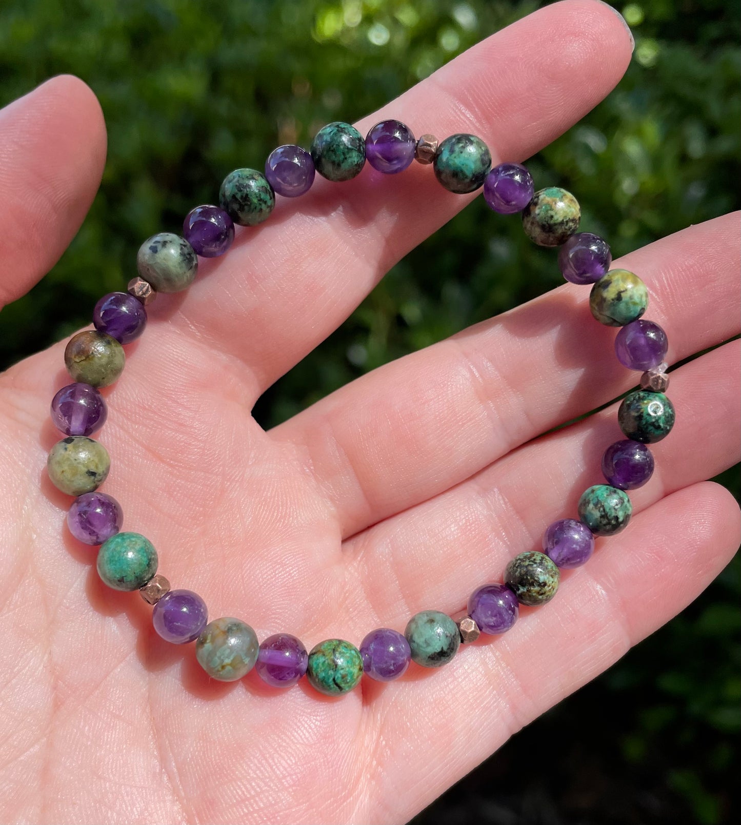 Emotion Balancing and Grounding African Turquoise and Amethyst Crystal 6mm Stackable Beaded Bracelet