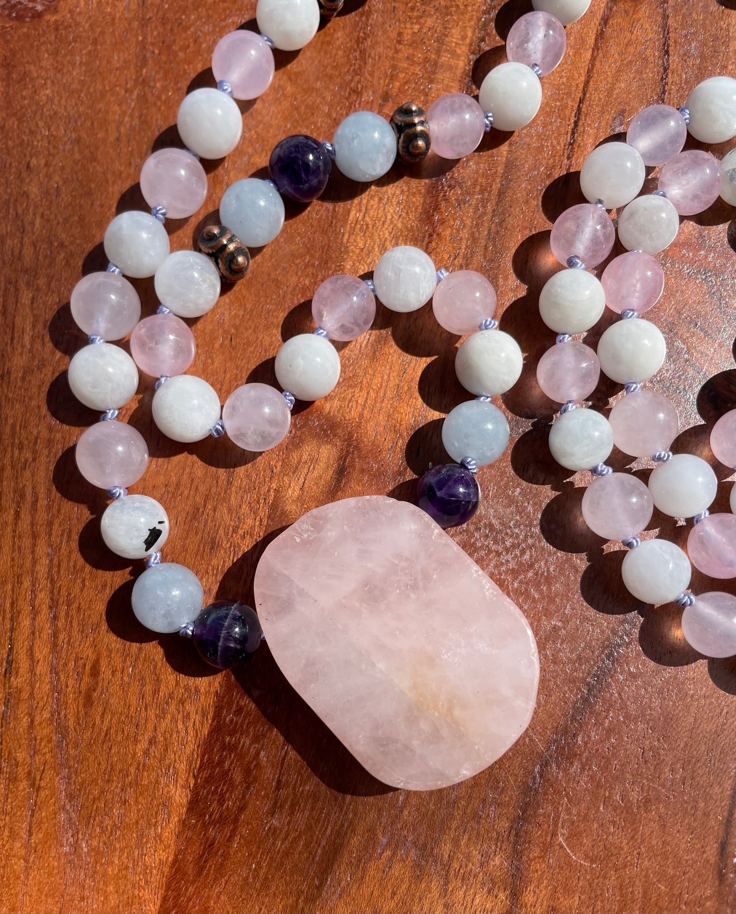 Divine Feminine Connection Crystal Necklace with Rose Quartz, Moonstone, Amethyst, and Aquamarine