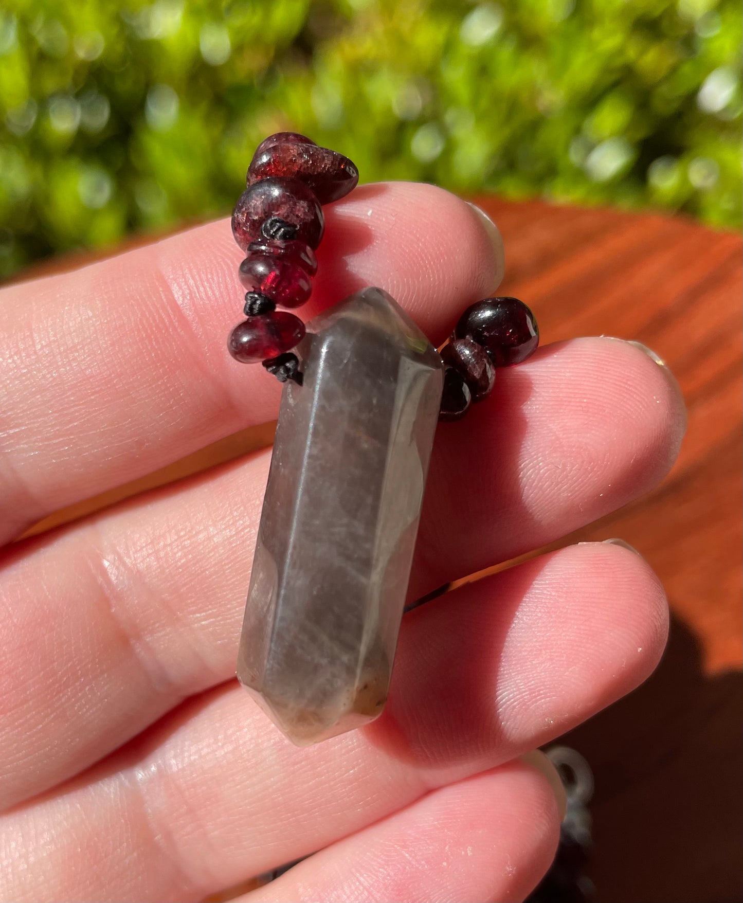 Garnet & Black Moonstone Crystal Necklace