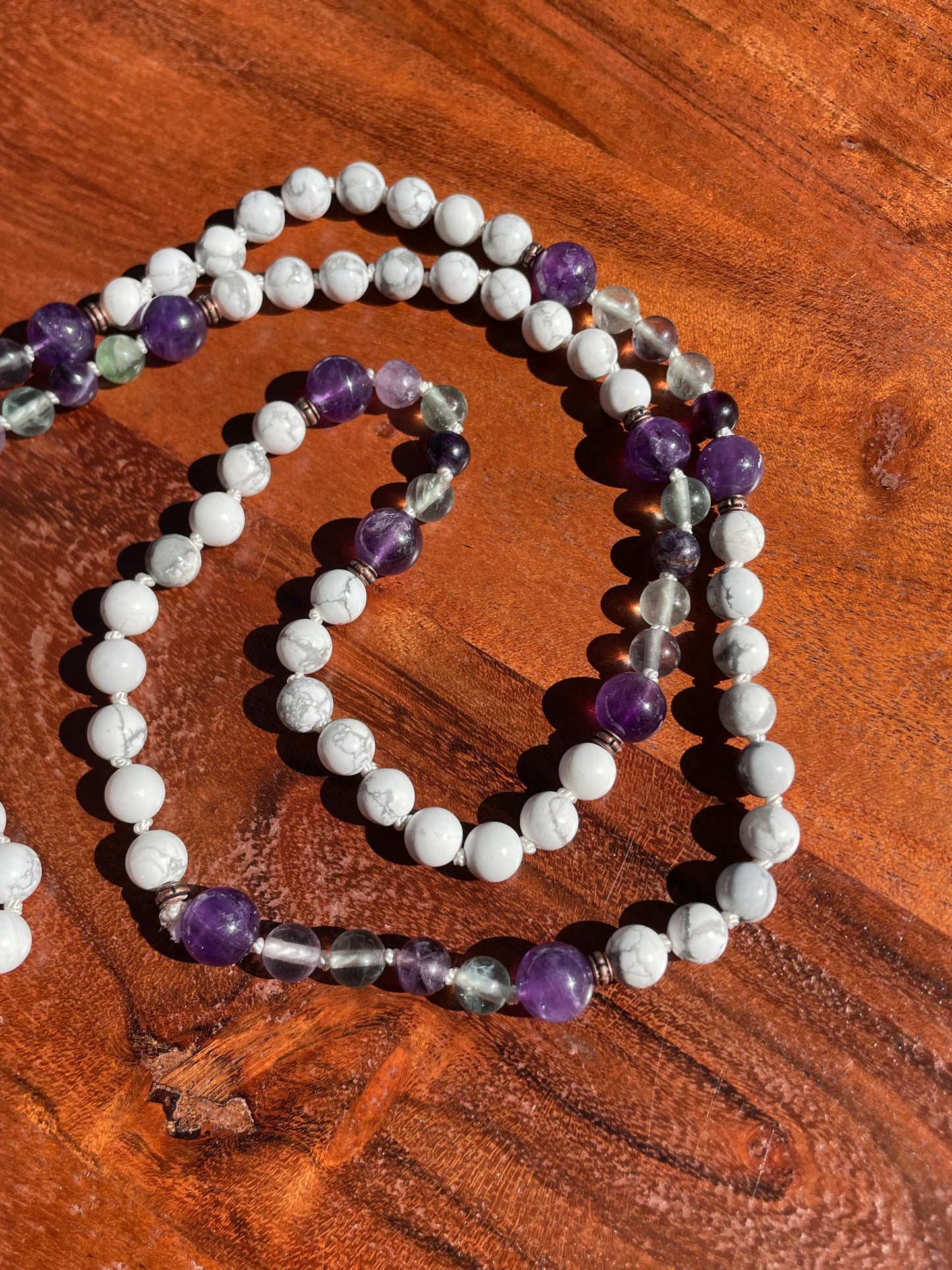 Calming and Mental Clarity- Howlite, Rainbow Fluorite, & Amethyst Crystal Beaded Necklace