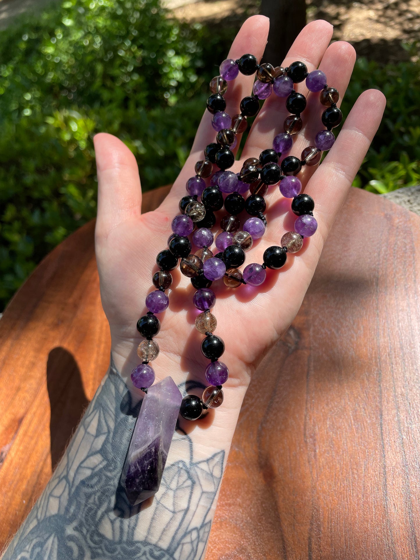 Grounding & Anxiety Help Amethyst, Obsidian, and Smokey Quartz Crystal Beaded Necklace