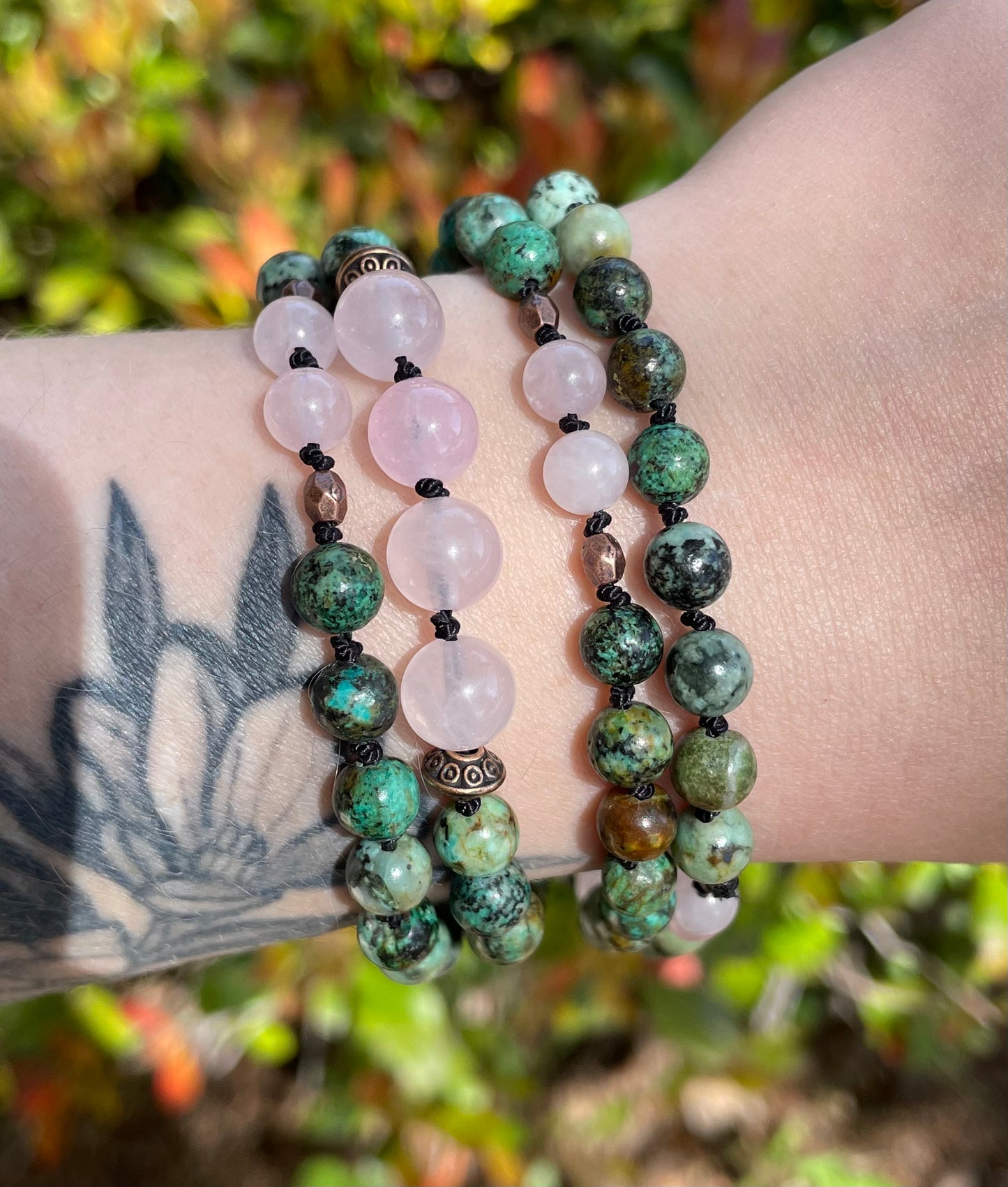 Rose Quartz & African Turquoise Crystal Beaded Convertible Necklace or Bracelet