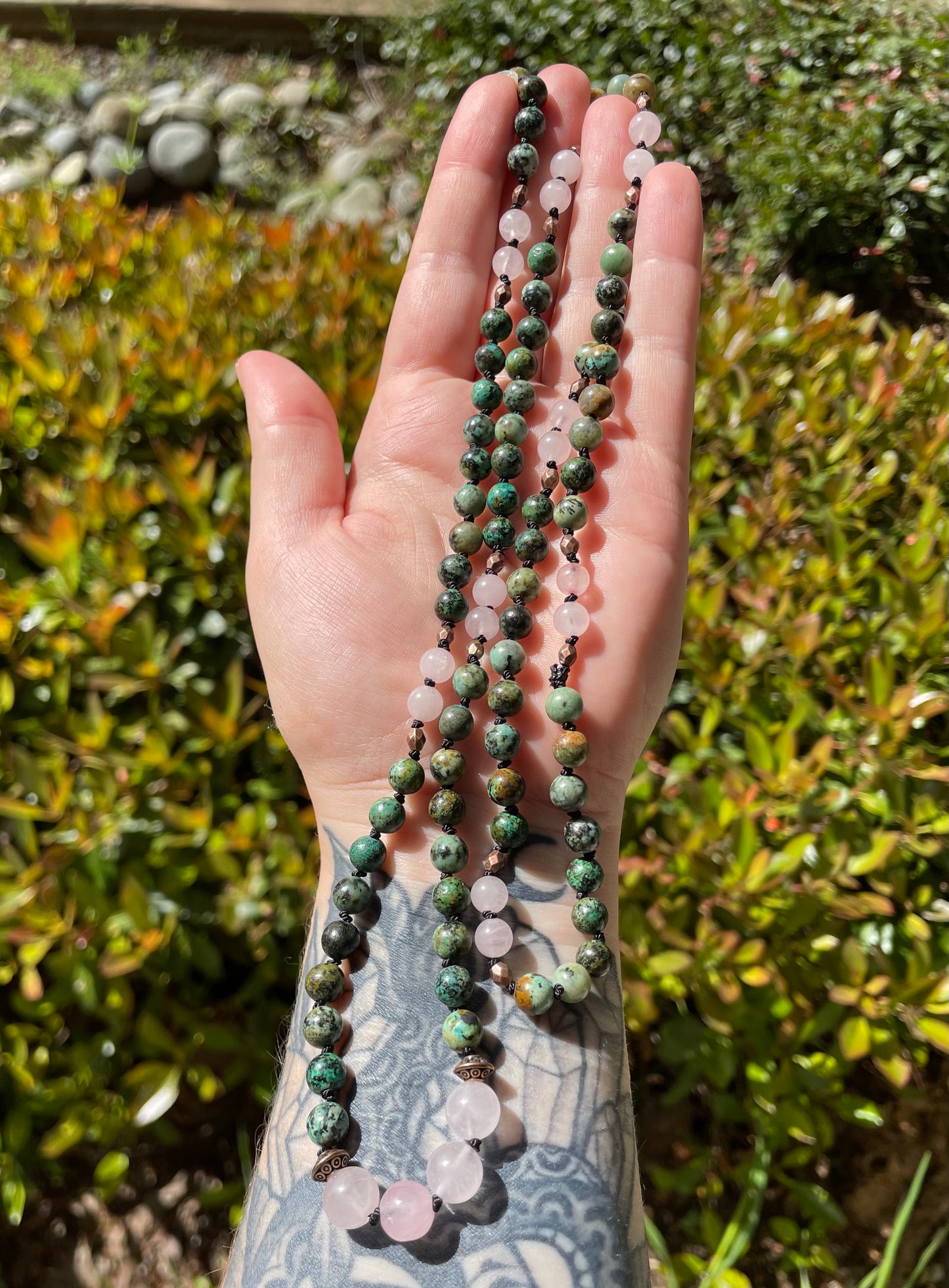 Rose Quartz & African Turquoise Crystal Beaded Convertible Necklace or Bracelet