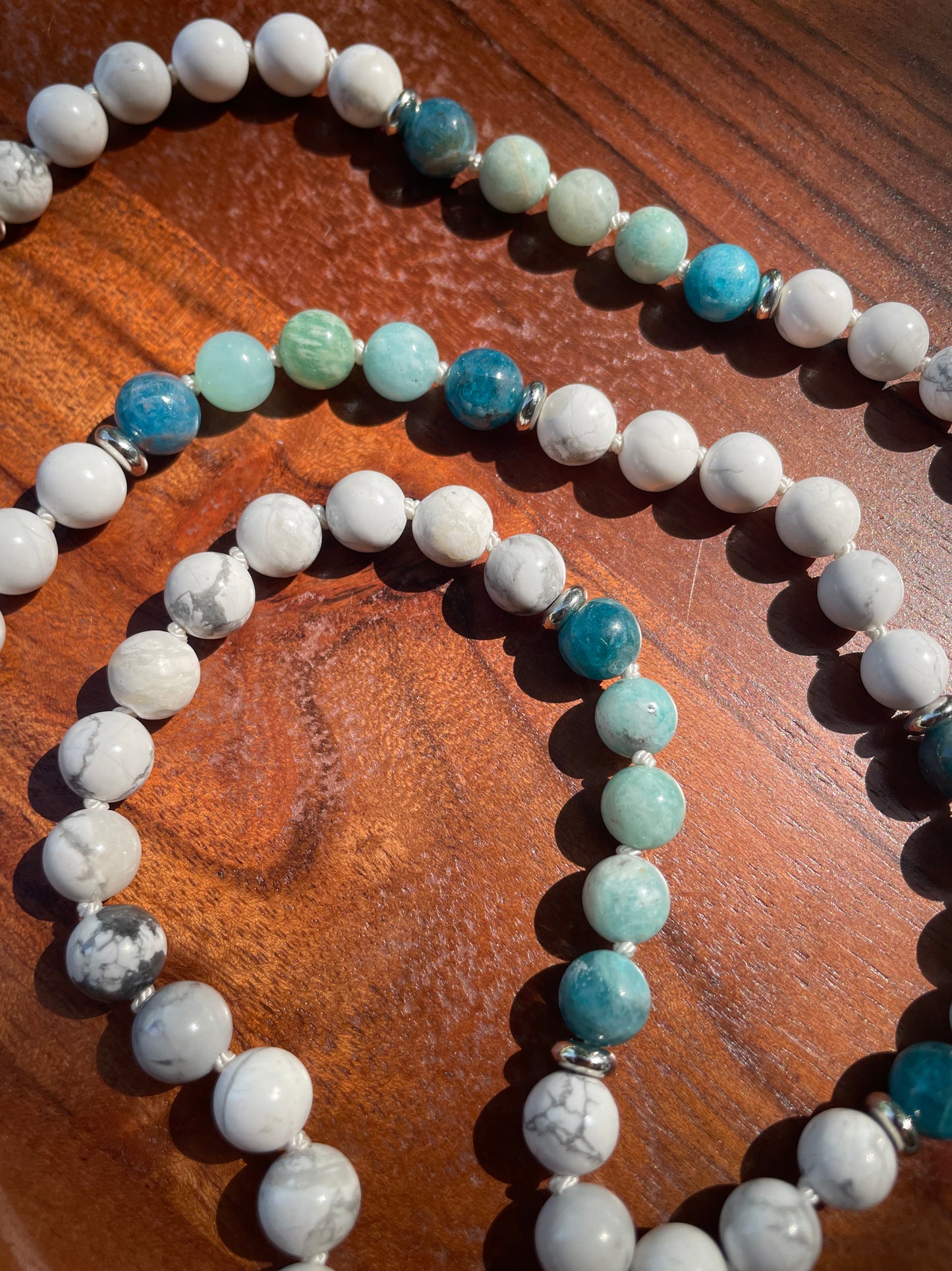 Emotion Balancing and Calming Howlite, Amazonite, and Blue Apatite Crystal Beaded Necklace