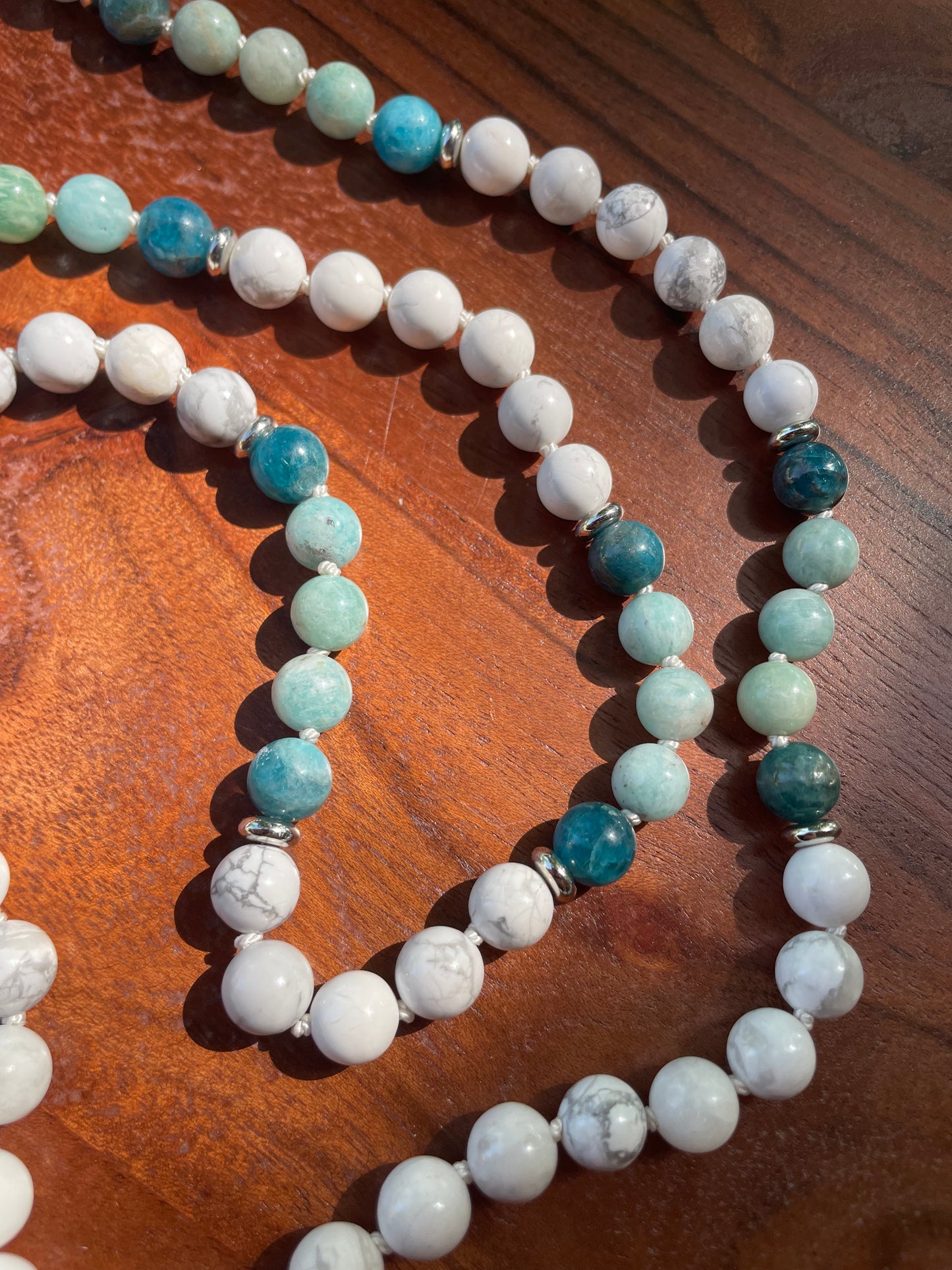 Emotion Balancing and Calming Howlite, Amazonite, and Blue Apatite Crystal Beaded Necklace