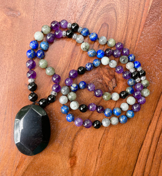 Shadow Work/ Inner Work Crystal Necklace with  Labradorite, Obsidian, Amethyst, and Lapis Lazuli